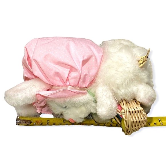 Vintage Applause White Easter Bunny 8" Stuffed Plush - Bonnet Straw Basket Eggs - Picture 12 of 12